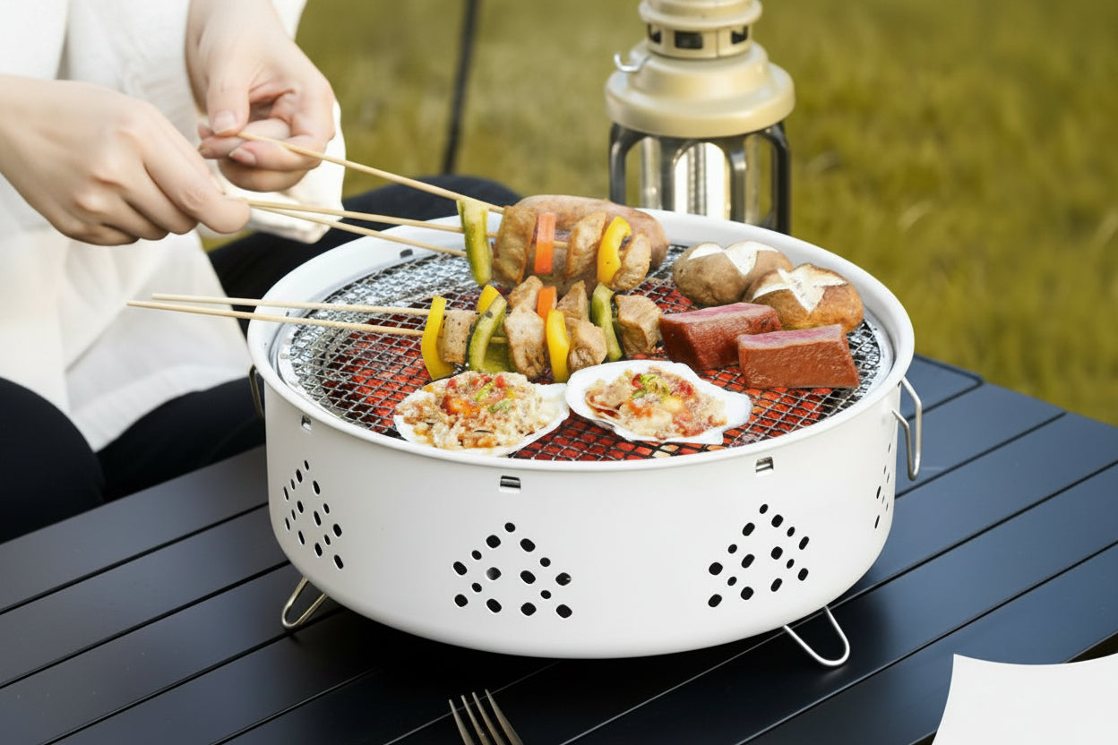 Terra Élégance – White Portable Stainless Steel Grill